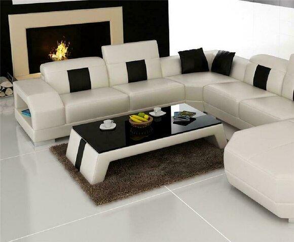 Design Deko Glastisch Leder Couch Tisch Tische Glas Sofa Wohnzimmertische