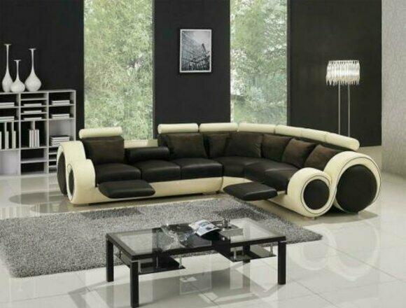 Ecksofa Leder Sofa Couch Polster Eck Sitz Wohnlandschaft Garnitur L-Form Stoff