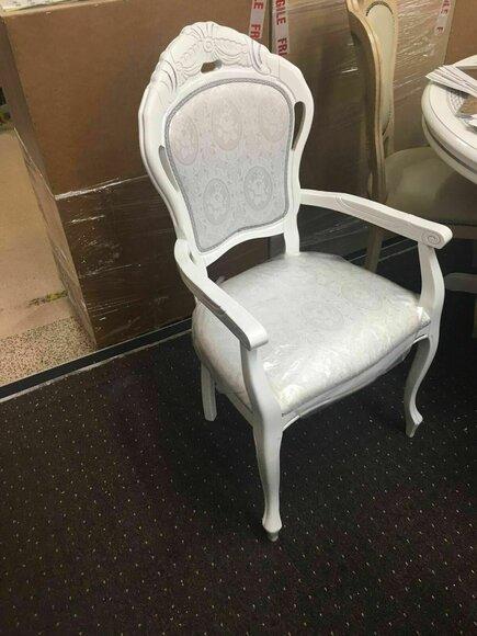 Stuhl Weiß Silber Design Wohnzimmer Esszimmer Holz Stühle Polster Made