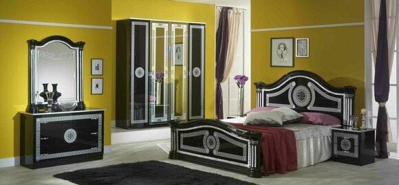 Schlafzimmer Komplett Set Königliches Stil Modrern Bett Nachttisch 6 tlg.