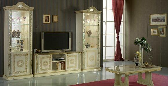 Klassische Wohwand Wohnzimmer Deko Schrank Sideboard 2x Vitrinen Sideboard