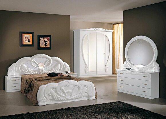 Schlafzimmer Set Modern Stil Holz Schrank Bett Luxus 6 tlg. Set Weiß Betten