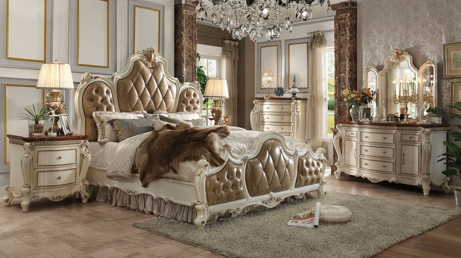 Luxus Chesterfield Betten Leder Königliches Palast Bett Hotel Doppelbett