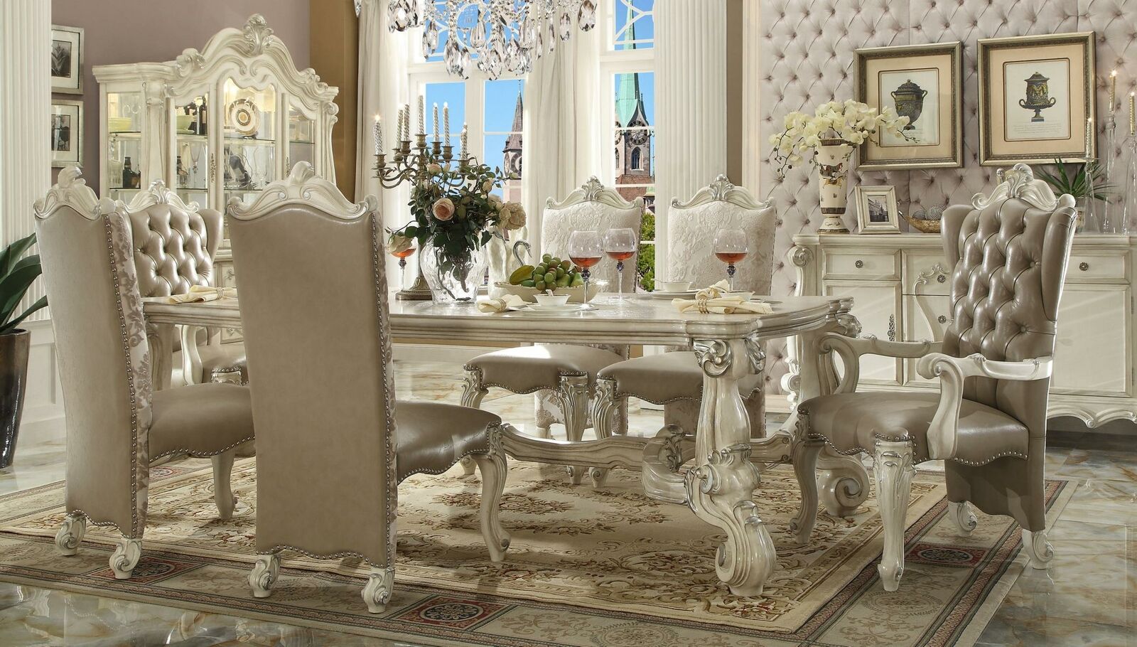 Königlicher 7tlg. Garnitur Esszimmer Set Rokoko Barock Tisch 6x Stühle
