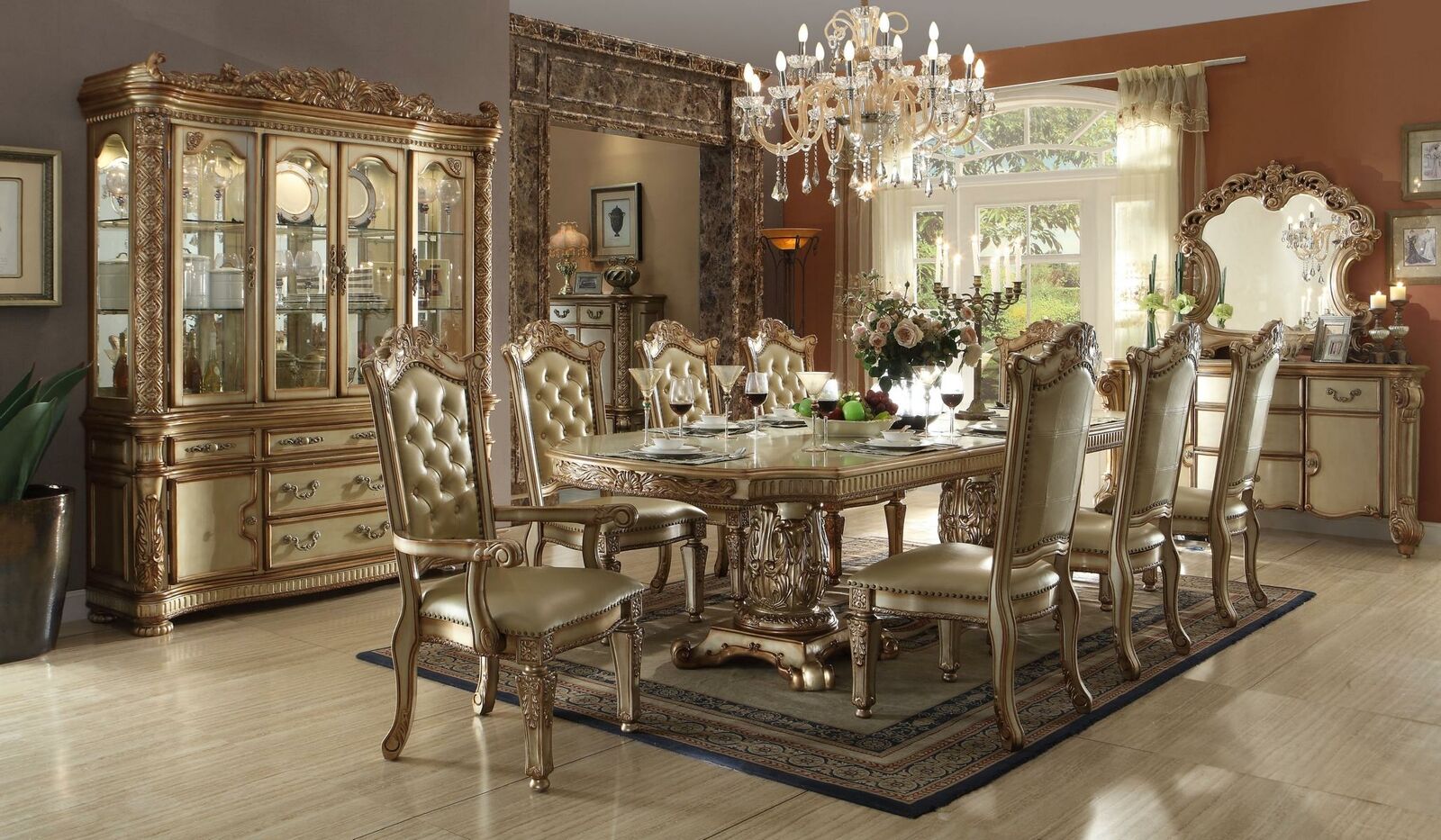 Königlicher 7tlg. Esszimmer Garnitur Set Rokoko Barock Tisch 6x Stühle