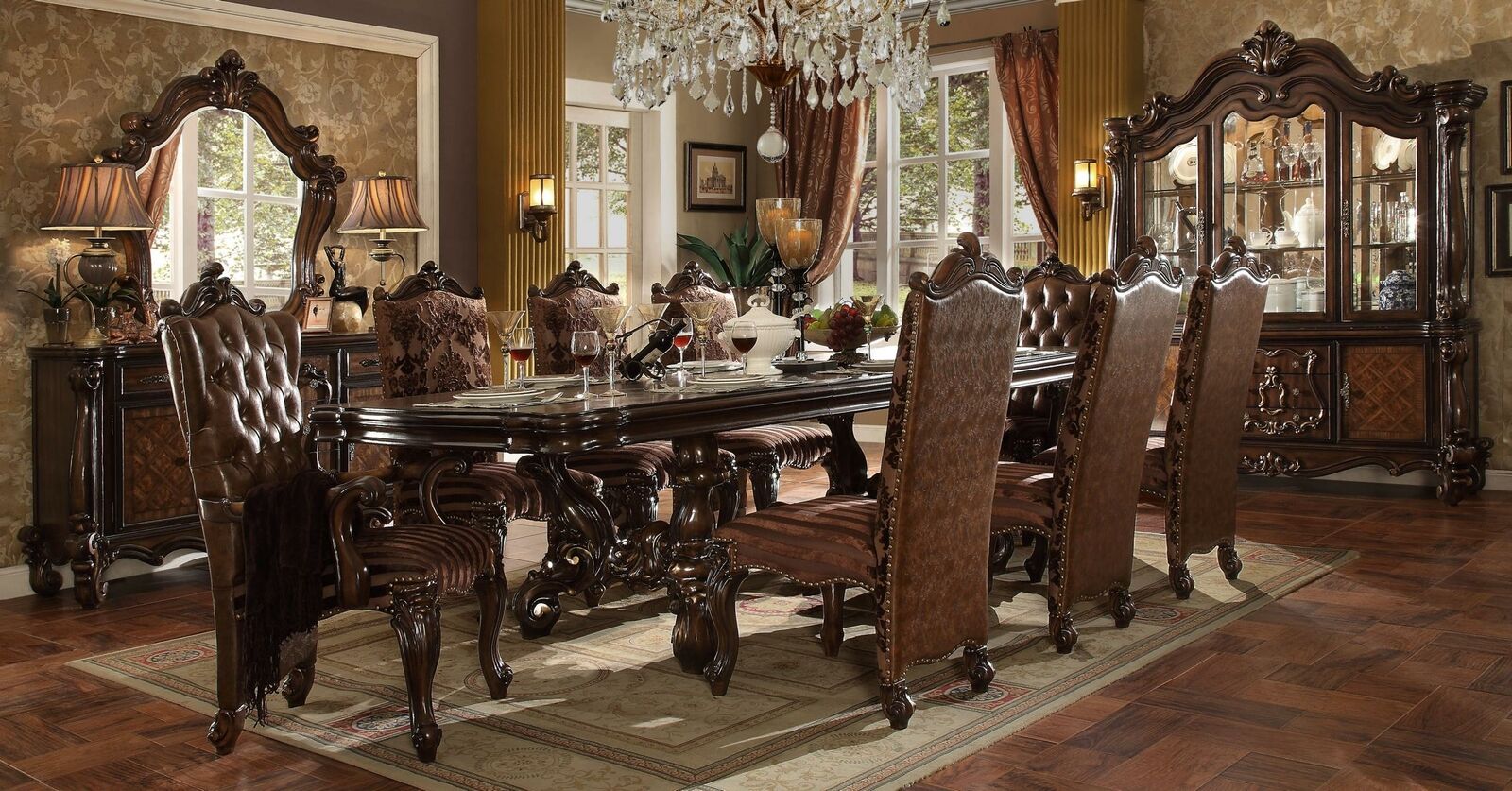 Klassischer Esstisch Tisch Holz Esszimmer Garnitur 8x Stuhl Set Stühle