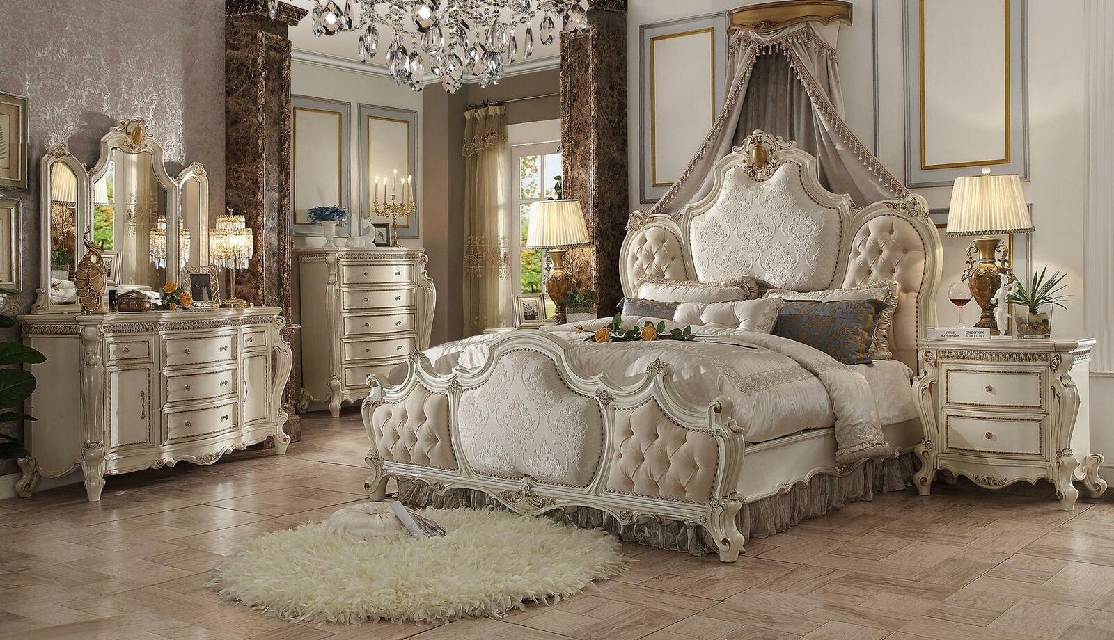 Designer Schlafzimmer Bett 2x Nachttische Kommode 4tlg. Set Neu 180x200cm