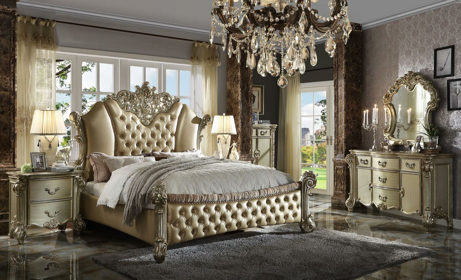 Schlafzimmer Set Nachttische Bett 5tlg. Barock Rokoko Antik Stil Holz