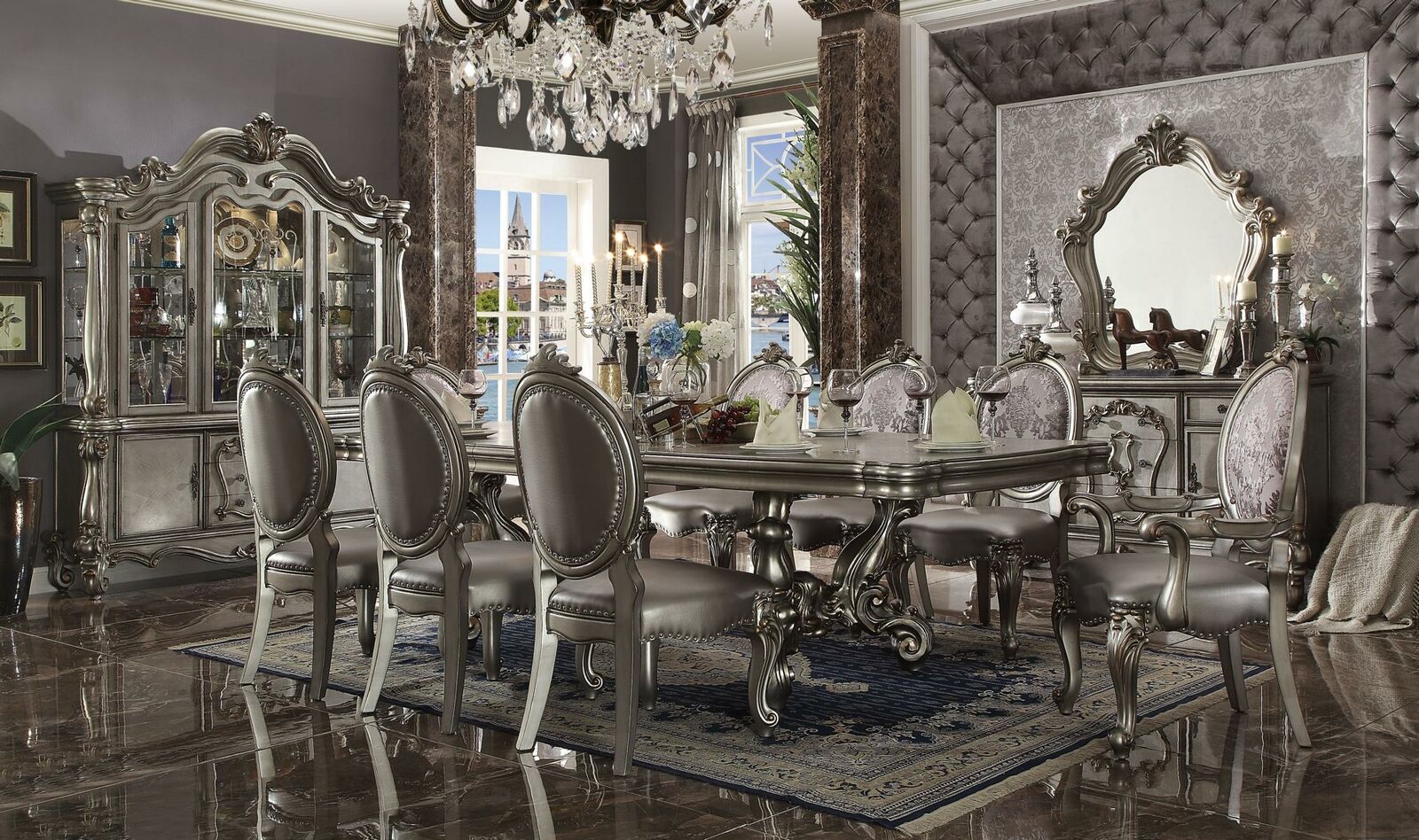 Esszimmer Set Garnitur Tisch 8x Stuhl Kommode Spiegel Barock Neu 11tlg.