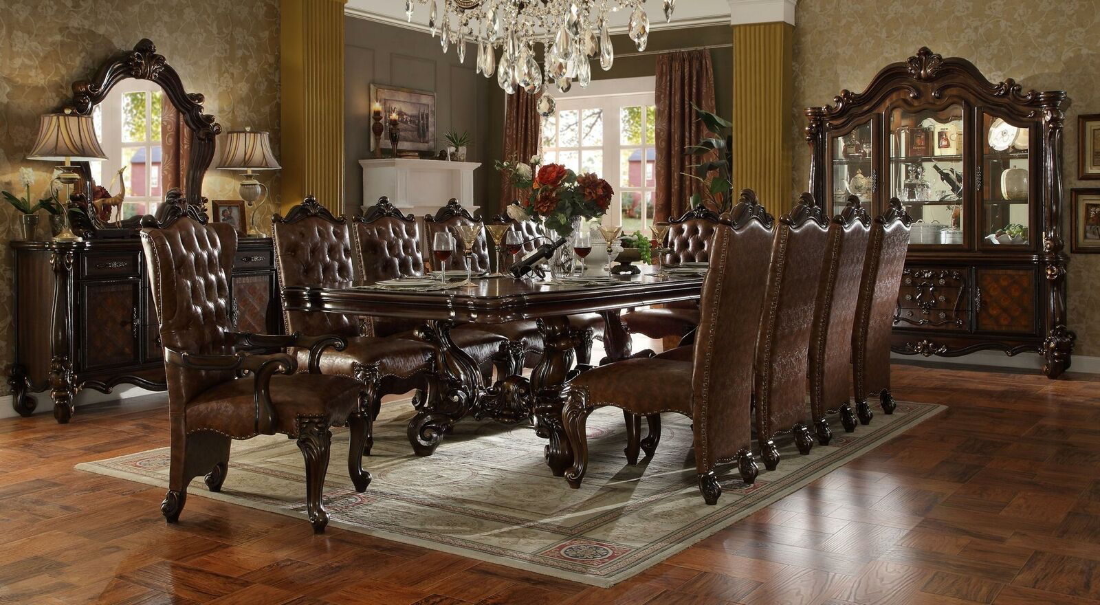 Esszimmer Komplett Garnitur Tisch Anrichte 10x Stuhl Set Vitrine Barock