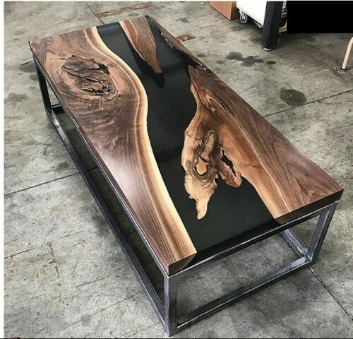 River Tisch Epoxidharz Couchtisch Echtes Holz Massiv Tische 120x60
