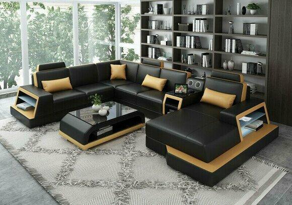 U Form Sofa Couch Polster Garnitur Ecksofa Wohnlandschaft Leder Design