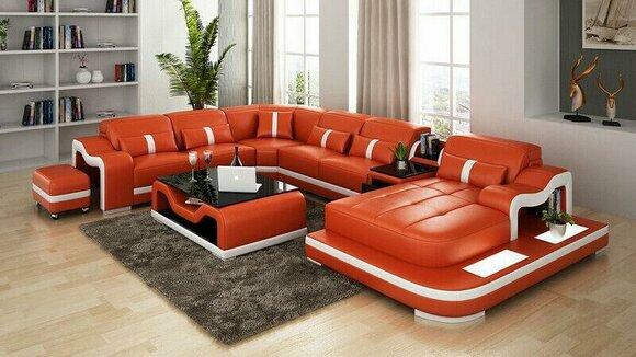 U Form Sofa Couch Polster Garnitur Wohnlandschaft Ecksofa Leder