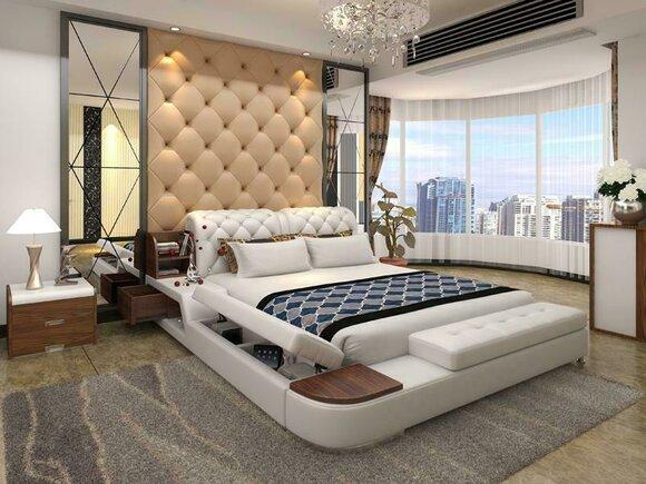 Multifunktion Bett Design Polster Doppelbett Betten Chesterfield Luxus