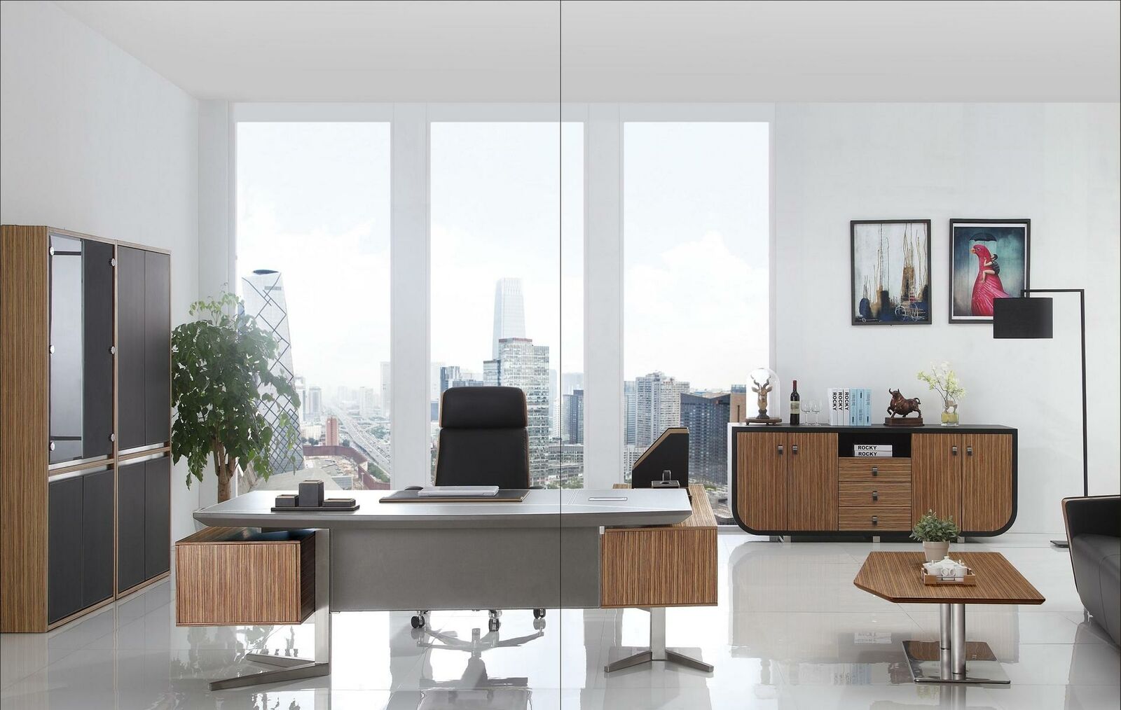 Moderne Büro Zimmer Set Office Einrichtung Komplett Set Deko Möbel Tisch