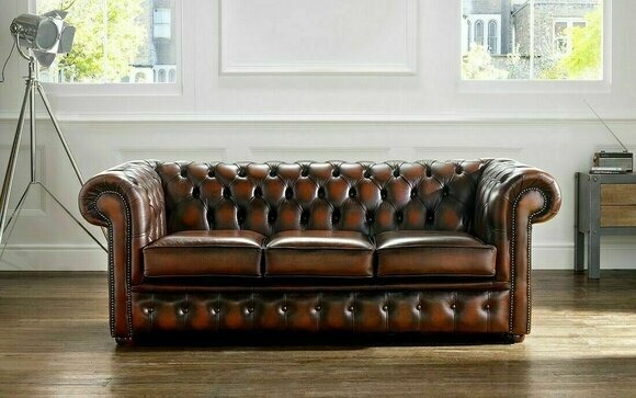 Chesterfield Sofa Polster Couch 3 Sitzer Ledersofa Original Braun Couchen