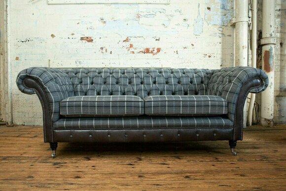 Grau 3 Sitzer Chestrerfield Leder Sofa Couch Polster Garnitur Textil Sofas Neu