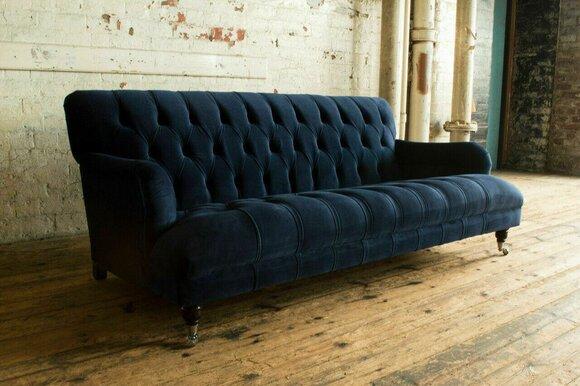 Design Blau Sofa 3 Sitzer Chesterfield Stoff Couch Sofa Sofas Polster Neu Luxus