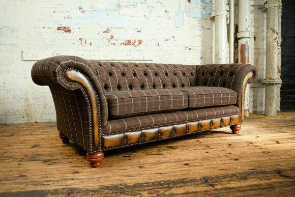 klassische Chesterfield Sofa 3 Sitzer Design Sofas Polster Couchen Leder Braun