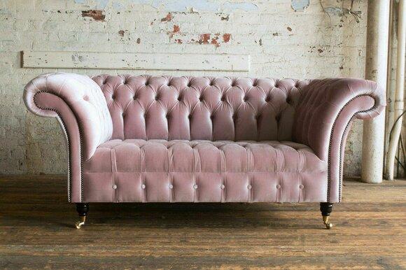 Couch Polster Sofa Textil Stoff Chesterfield Couchen Garnitur Schwarz 2 Sitzer