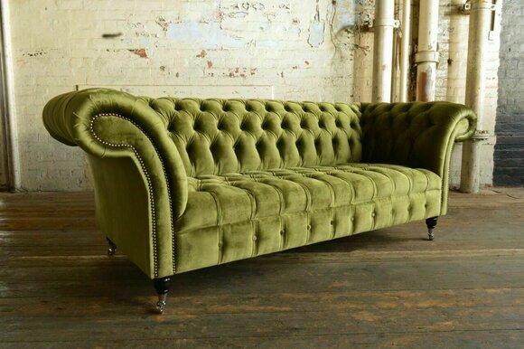 Dreisitzer Design Polster Sitz Textil Sofa 3Sitzer Chesterfield Neu Couch Grüne