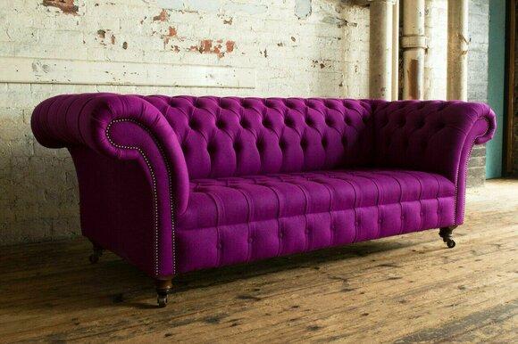 Chesterfield Samt Sofa 3 Sitzer Designer Lila Couchen Couch Polster Stoff Textil