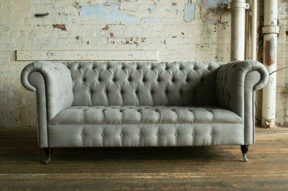 Stoff Design Couch Polster Sofas Textil Modern Sofa Chesterfield 3 Sitzer Grau