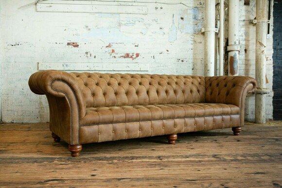 Chesterfield Braun Couch Sofa Polster 4 Sitzer Couchen Sitz Garnitur Sofas Neu