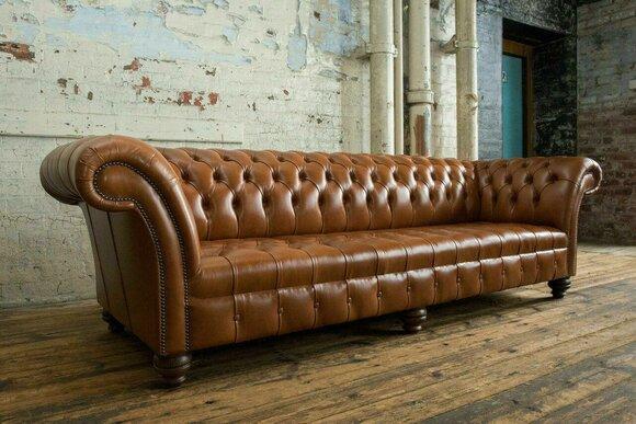 Braune Chesterfield Couch Leder 4 Sitzer xxl Big Sofa Couchen Big Neu Polster