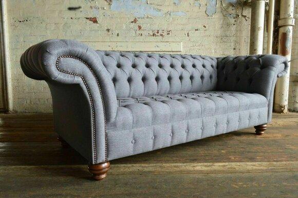 Chesterfield 3 Sitzer Polster Designer Couch Sofa Sofas Couchen Textil Stoff Neu