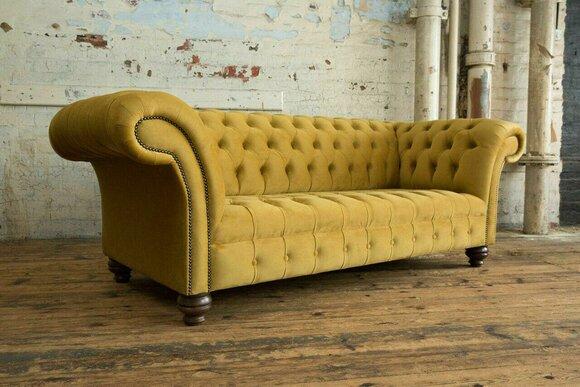 Chesterfield Klassische Gelbe Leder Textil Couch Sofa Sitz Polster Stoffsofas