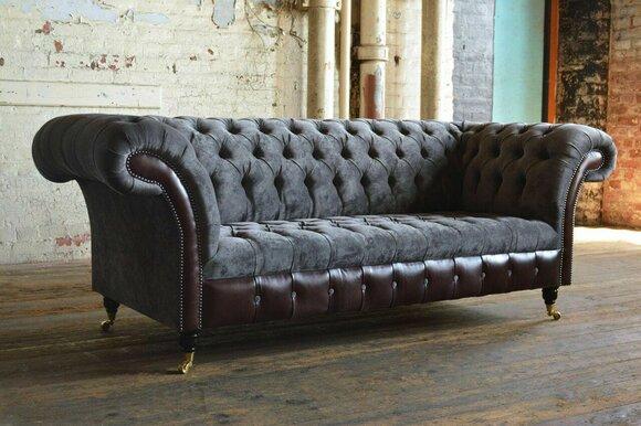 Sofa 3 Sitzer Couch design Chesterfield Sitz Garnitur Textil Leder Polster Neu!