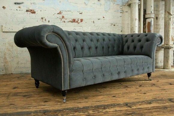 Klassische Chesterfield Orange Leder Textil Couch Sofa Sitz Polster Stoffsofas