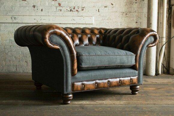 Chesterfield Design Couch Stoff Sessel 1.5 Sitzer Polster Sofas Lounge Neu