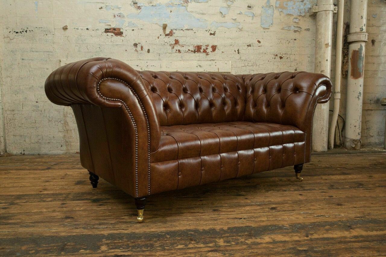 Design Chesterfield Sofa 2 Sitzer Couch Polster Leder Sofas Wohnzimmer Leder