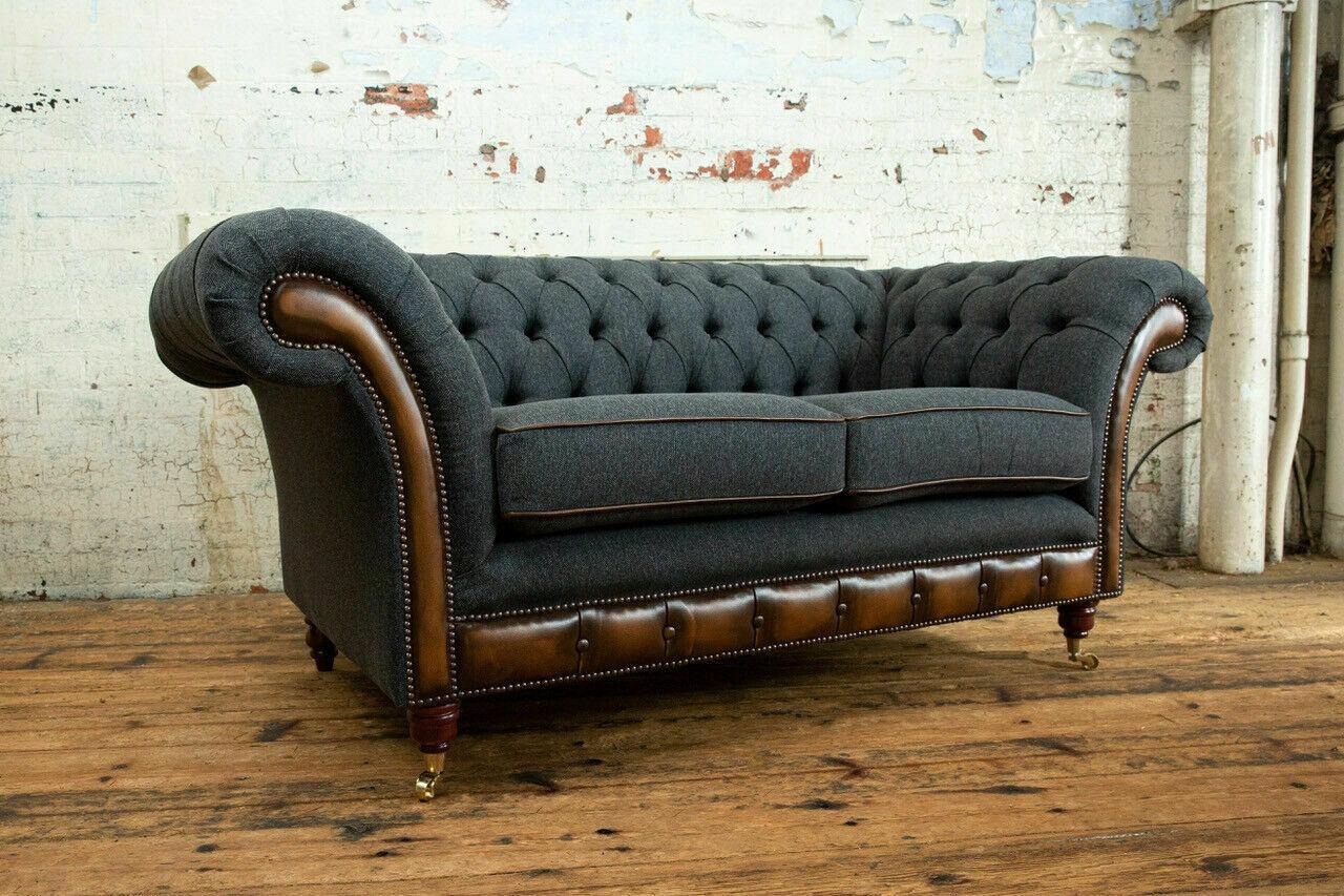 Luxus Chesterfield Sofa Couch Polster Sitz Couchen Sofas Textil Schwarz
