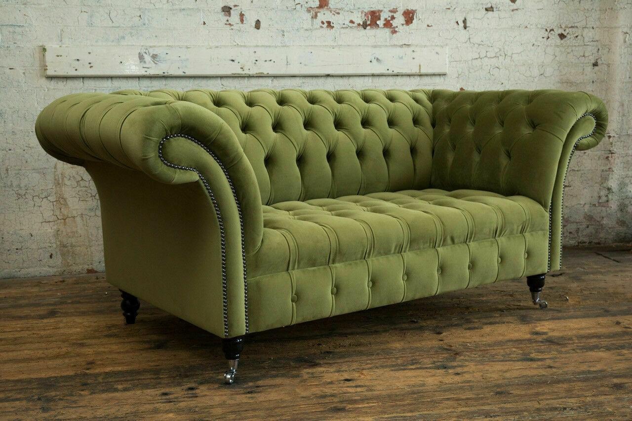 Chesterfield Couch 2 Sitzer Polster Sitz Textil Stoff Leder Couchen Sofas Sofa