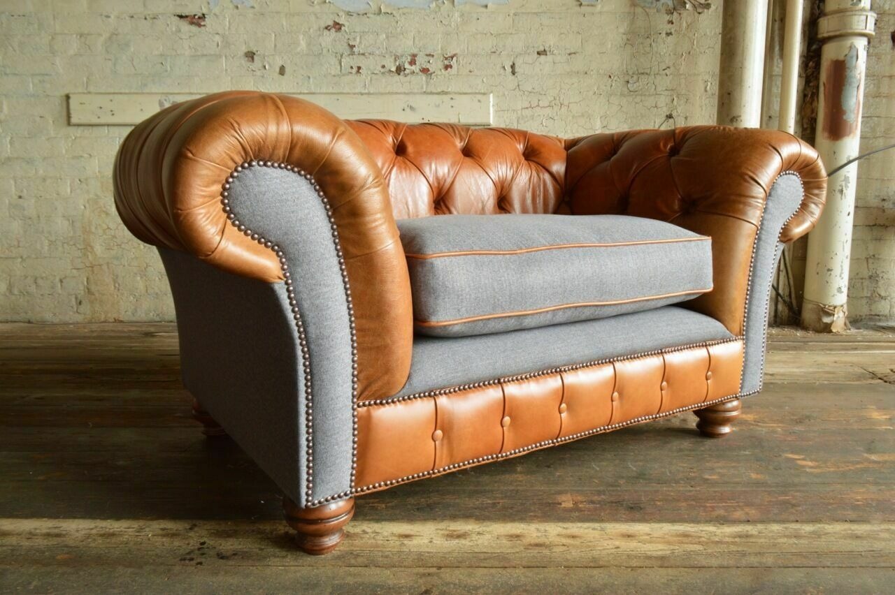 Sessel Polster Möbel Chesterfield Couch Textil Leder Stoff Sofa Einsitzer