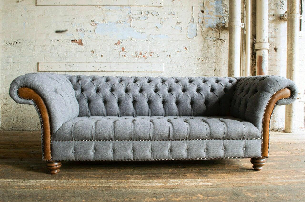 Design Chesterfield Sofagarnitur 3Sitzer Textil Couch Polster Sofas Sofa Couchen