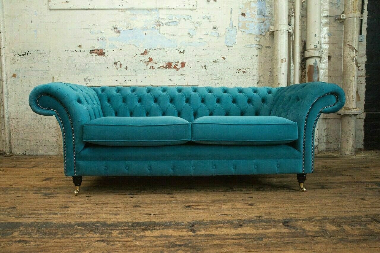 Chesterfield 3 Sitzer Couch Polster Sitz Textil Stoff Leder Couchen Sofa Sofas