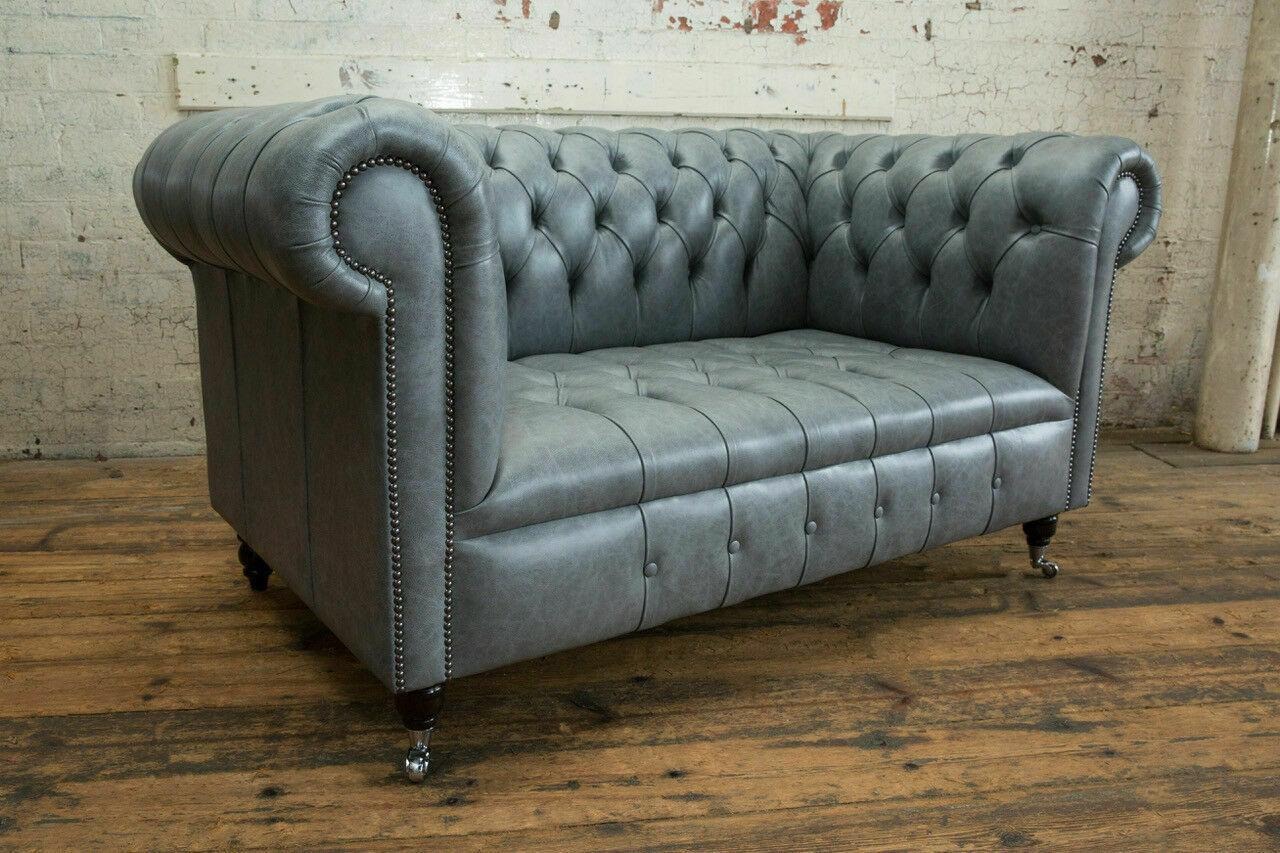 Sofa Chesterfield 2 Sitzer Couch Polster Sitz Textil Stoff Leder Couchen Sofas
