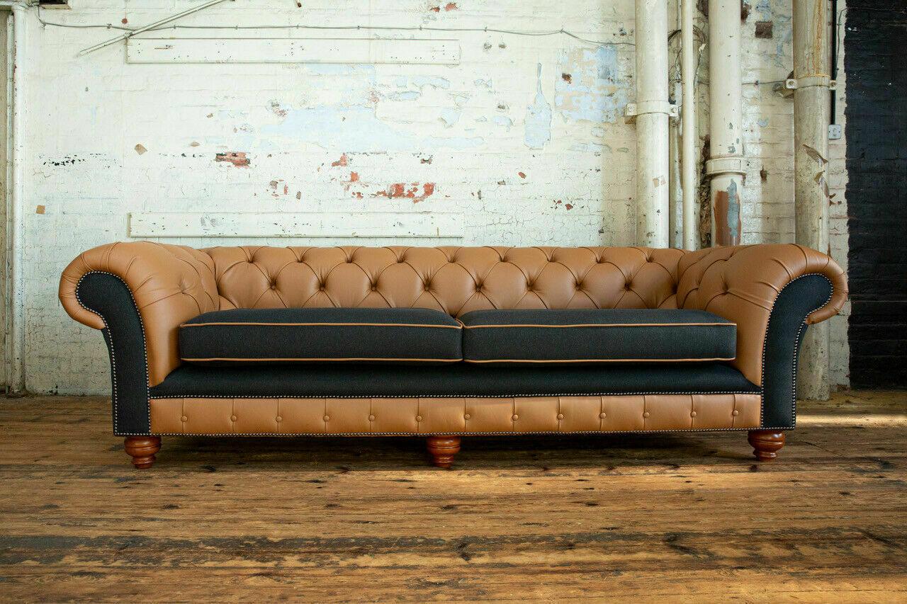 klassische Chesterfield Couch 4 Sitzer Sofa Couchen Samt Leder Design