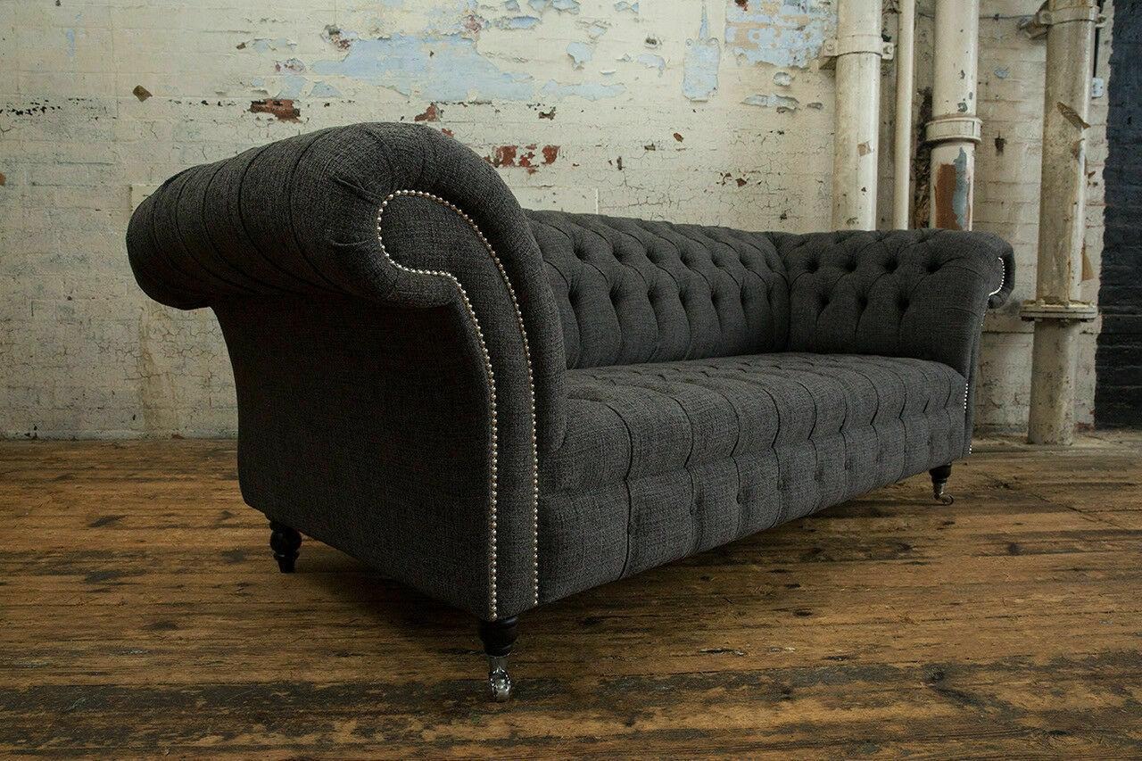 Design Wohnzimmer Chesterfield Sofa Couchen Sofas Dreisitzer Schwarz Couch Neu