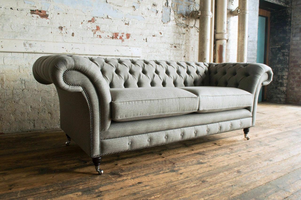 Chesterfield Sofa Couch Polster Sofas Couchen Dreisitzer Stoff Sitzpolster 225cm