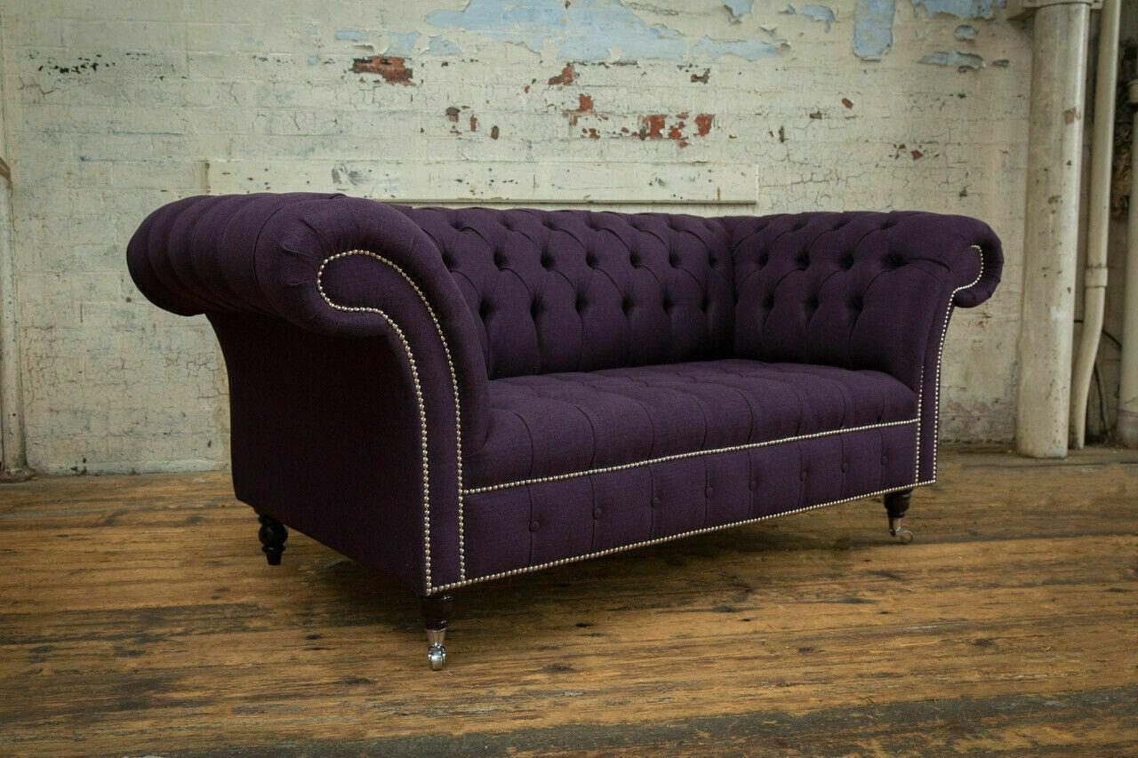 klassische Chesterfield Couch 3 Sitzer Sofa Couch Samt Leder Lila Design Polster
