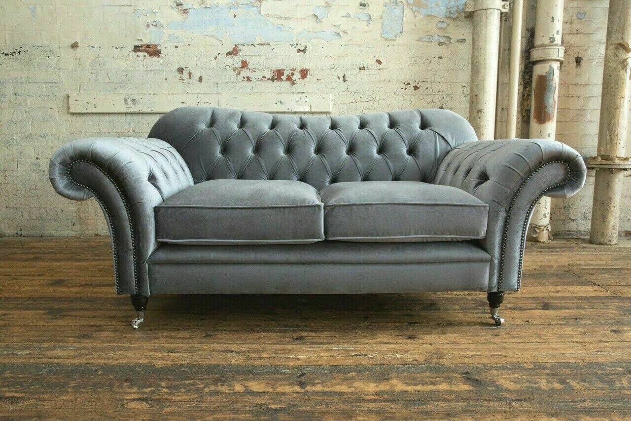 Chesterfield Original Sofa JVMoebel Textil Sofas Couchen Stoff Grau 200cm