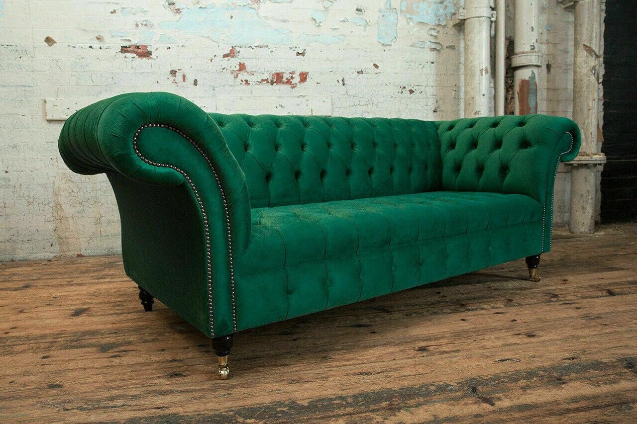 klassische Chesterfield Couch 3 Sitzer Sofa Couch Samt Leder Design big