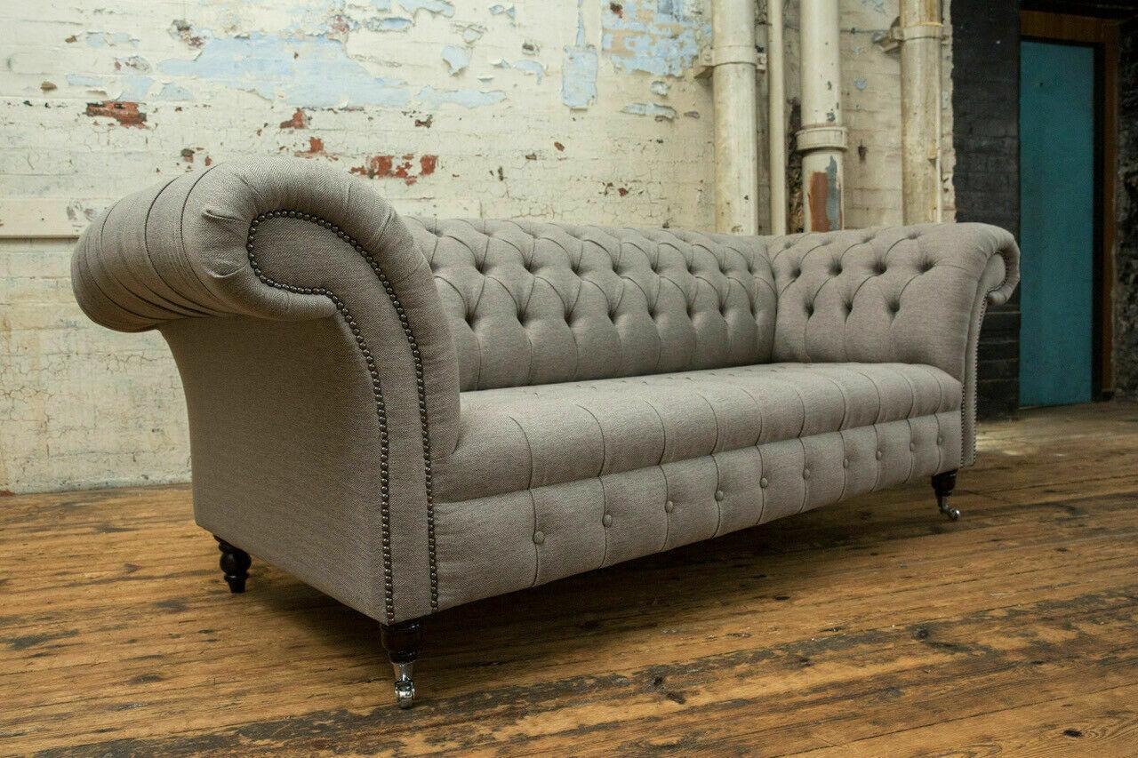 klassische Chesterfield Design Couch 3 Sitzer Sofa Couch Samt Leder big 225cm