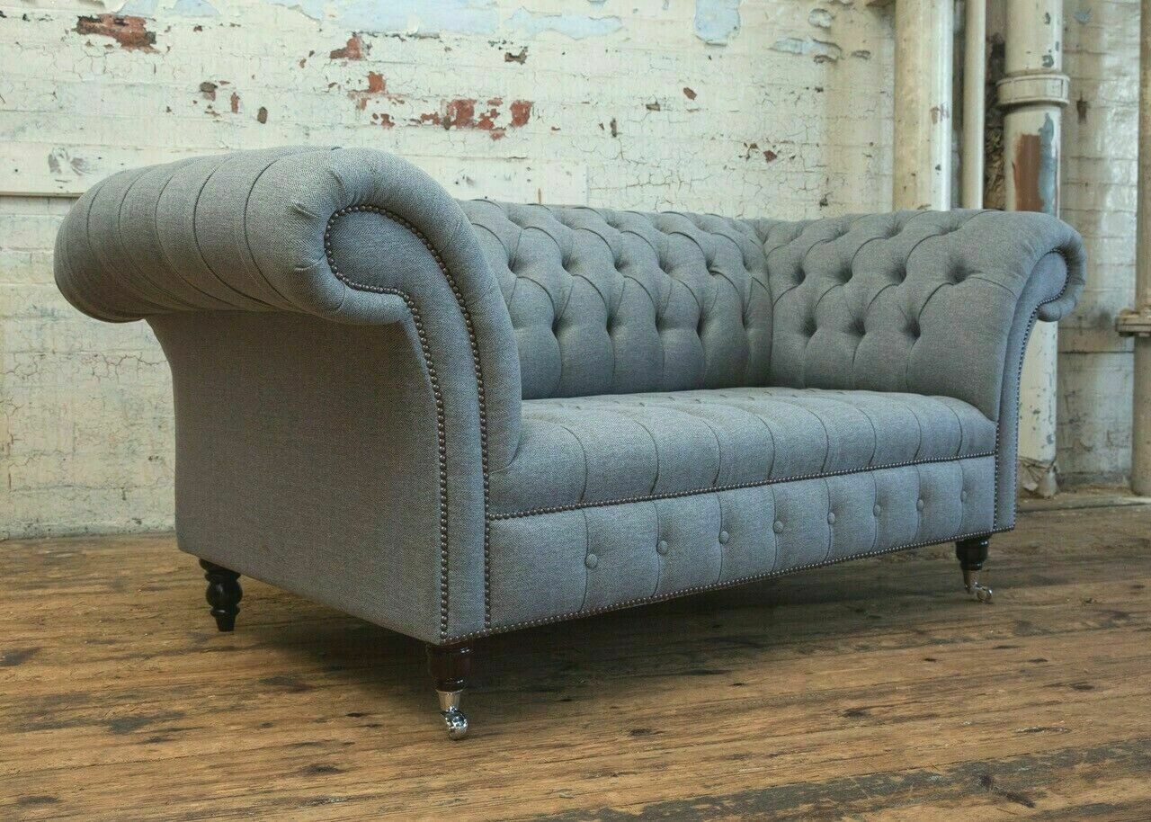 Chesterfield Original Sofa JVMoebel Textil Sofas Stoff Grau 185cm Couch