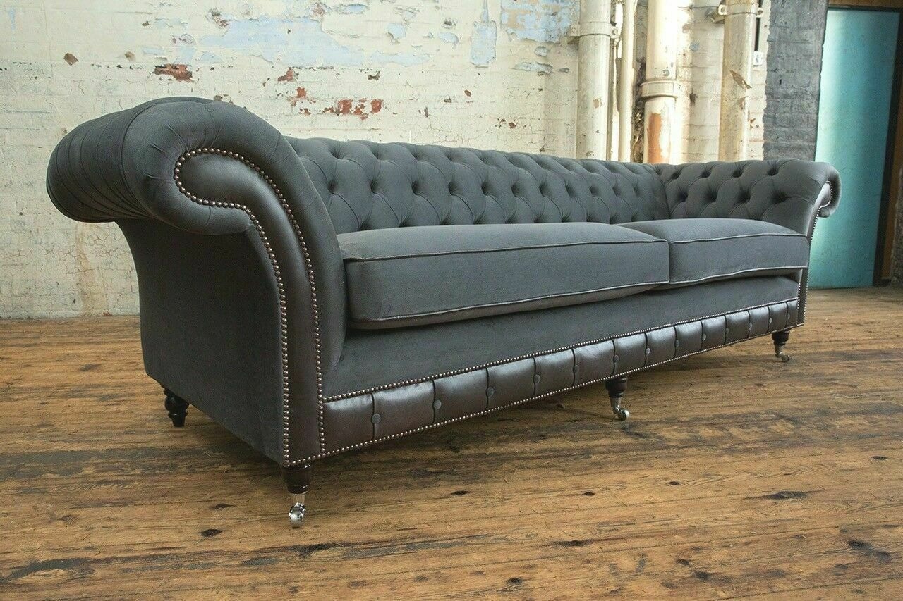 klassische Chesterfield Couch 4 Sitzer Sofa Couch Samt Leder Design
